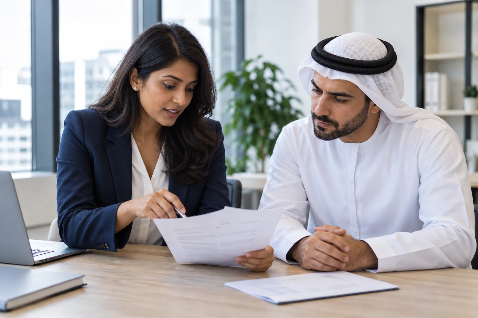 A professional working with an adviser on a CV and career profile
